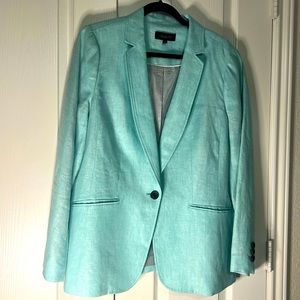 Talbots linen jacket, aqua, marine in color size 14, single button.